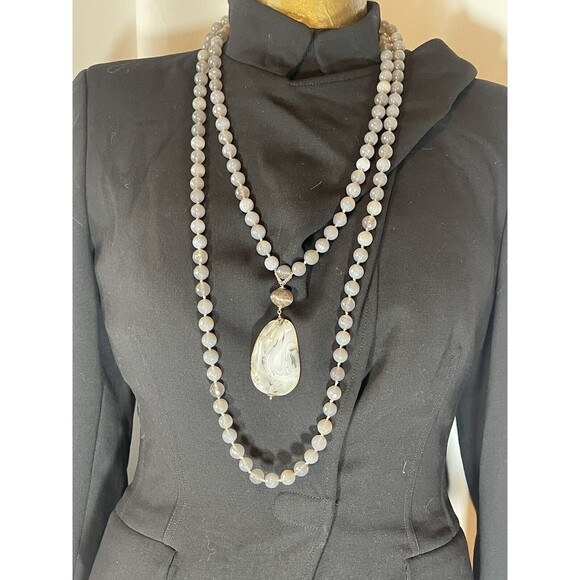 Gray Agate Natural Stone Extra Long Pendant Necklace - Picture 2 of 7